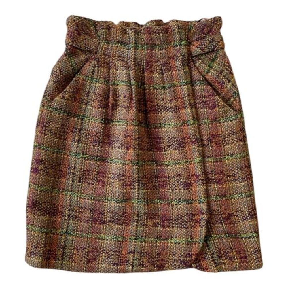 Anthropologie Odille Wrap Skirt Wilcopy‎ Snap Tweed Plaid High Waisted Womens 6